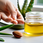 Home 8 Vegan Beauty Ingredients**
"A close-up shot of various natural, vegan cosmetic ingredients: argan oil, jojoba oil, almond oil, shea butter, aloe vera. Display them aesthetically in small glass containers and botanical elements surrounding them. Focus on vibrant colors and textures. safe for work, appropriate content, fully clothed, professional, perfect anatomy, correct proportions, natural body proportions, well-formed hands, proper finger count, high quality, natural light, showcasing the beauty of natural skincare."
**